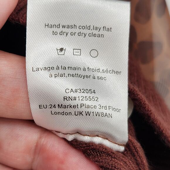 Anthropologie DOLAN Leopard Print Sheer Puff-Sleeve Brown Sweater Women's M - Picture 5 of 11